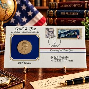 Gerald R. Ford 38th President Postal Commemorative Society Gold Medal Cover